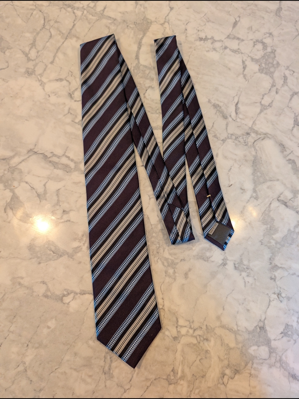 Canali Striped Men's Silk Tie in Deep Burgundy and Light Blue